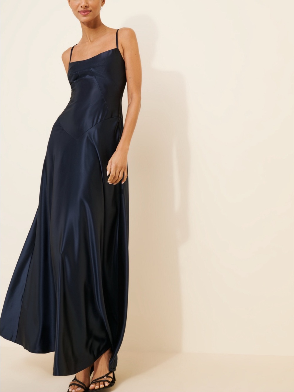 Anthropologie Mare Mare navy Emmy satin corset maxi dress petite